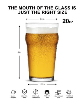 Luxu pint glasses 20oz stackable design saves cupboard space.