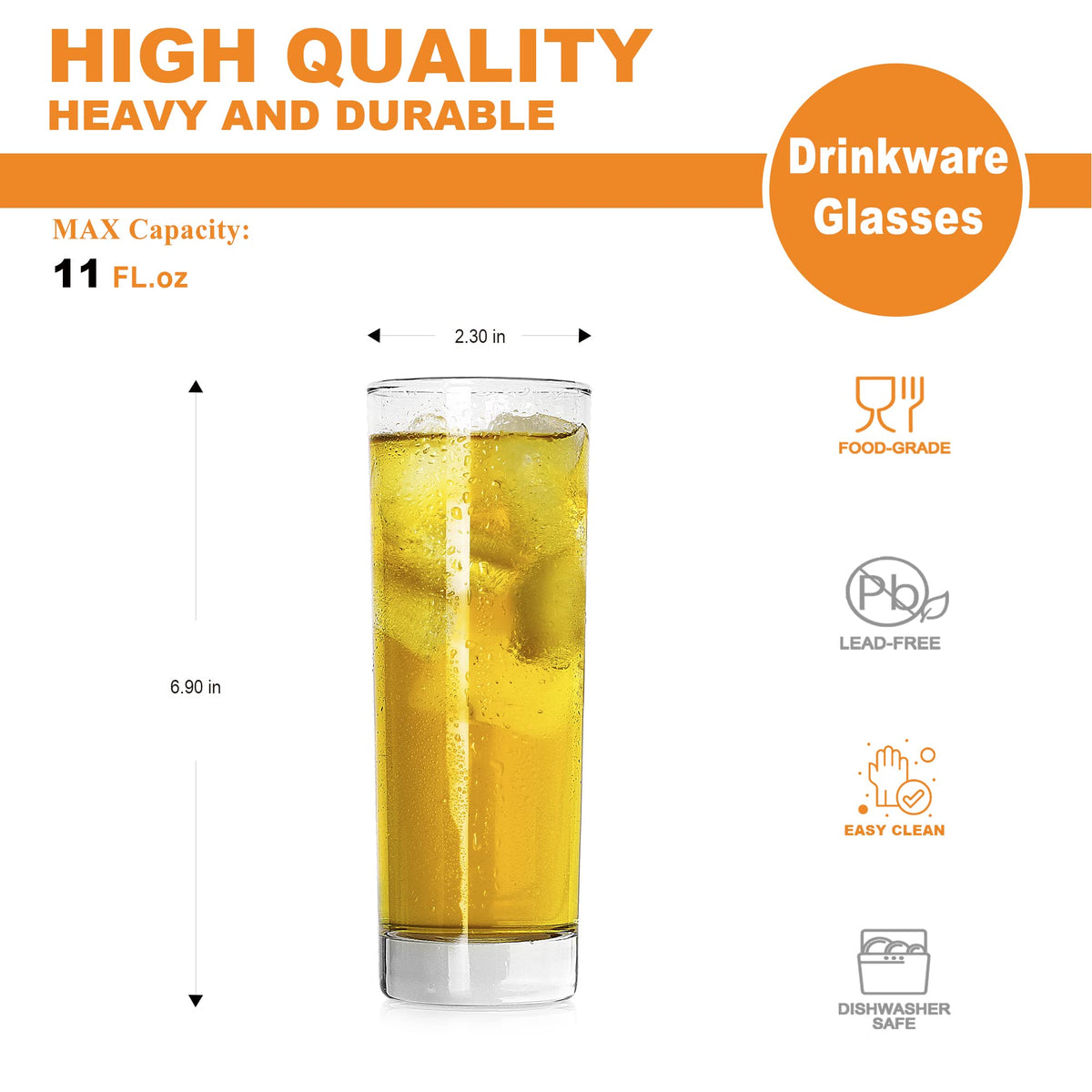 Luxu Tom Collins glass collection, 6 pieces, crisp presentation of drinks.