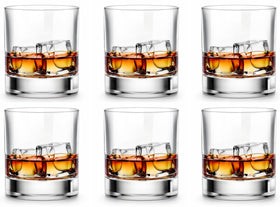 LUXU 11oz whiskey glasses set of 6 with rock-style design for whiskey and bourbon.