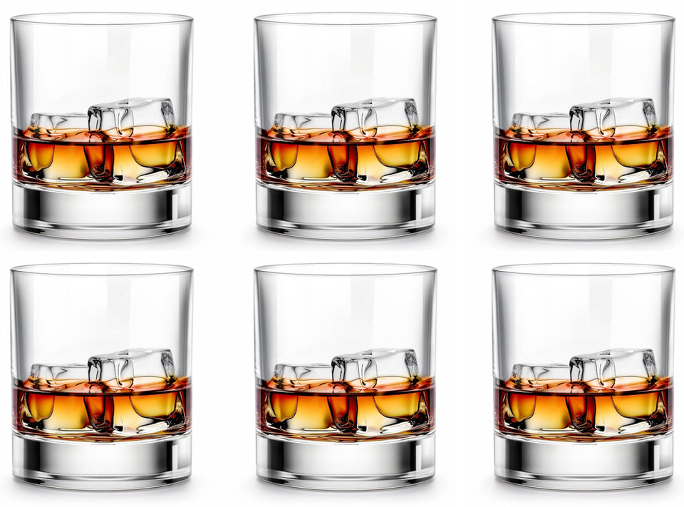 LUXU 11oz whiskey glasses set of 6 with rock-style design for whiskey and bourbon.