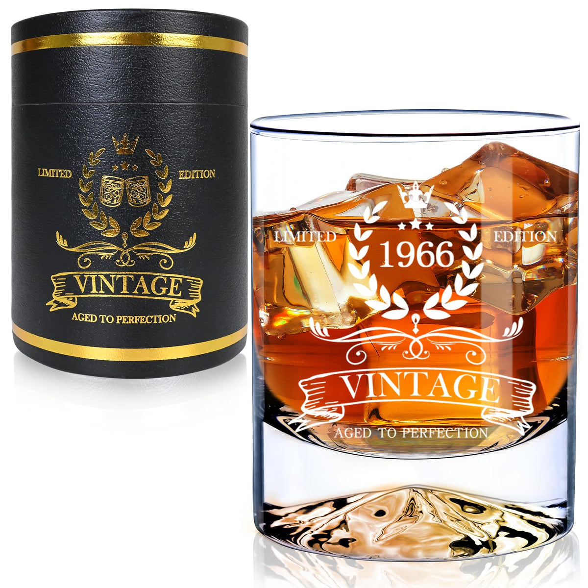 Luxulish 1966 whiskey glass showing the raised base and amber whiskey color