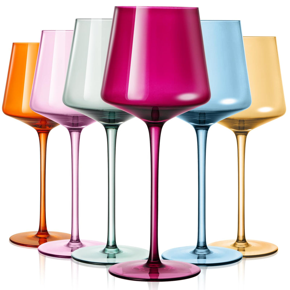 LUXULISH colored wine glasses in six hues brighten entertaining
