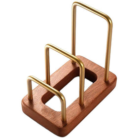 Luxylei chopping board rack with wood base holds boards neatly for easy access.