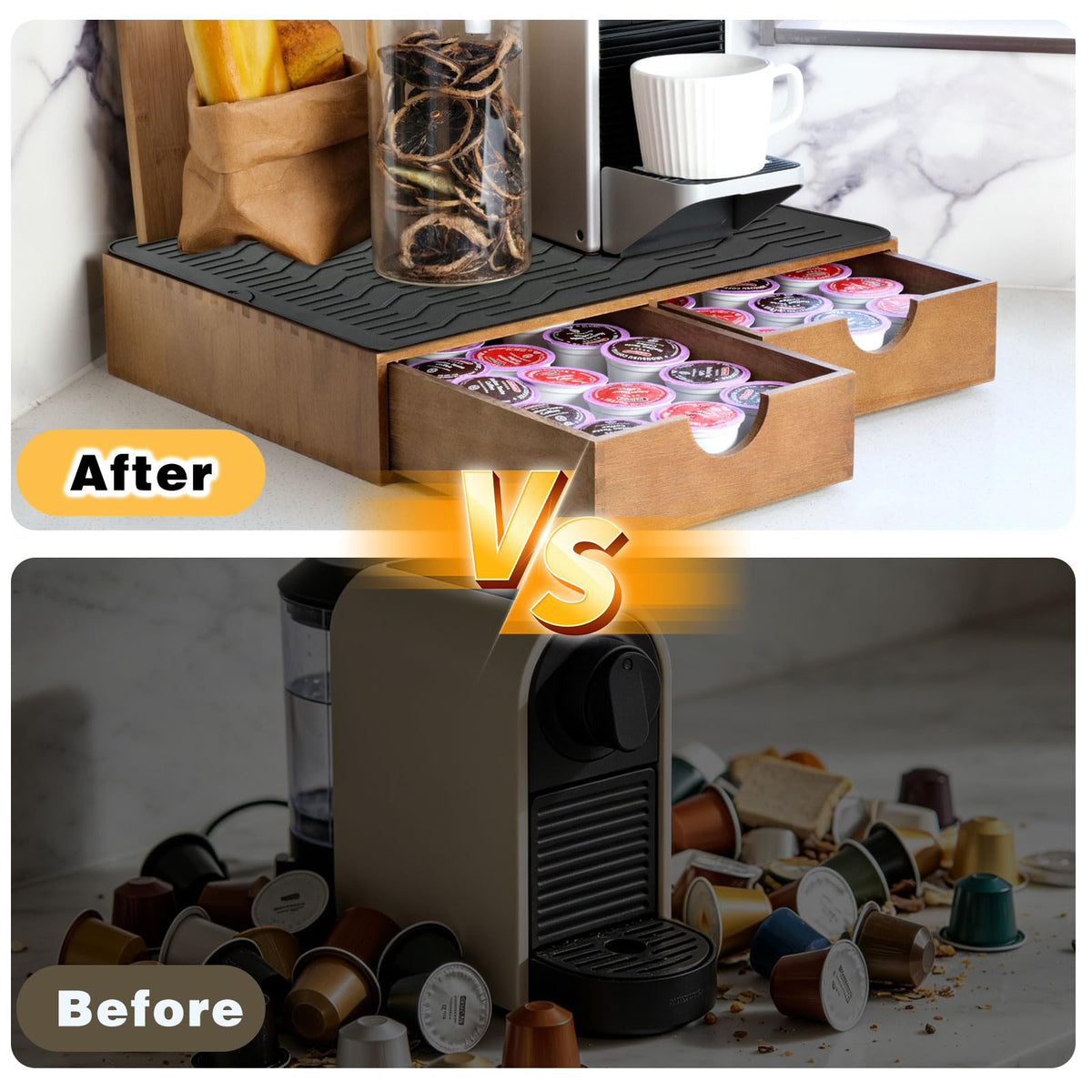 Lveesto pod drawer with silicone pad protects countertops from spills.