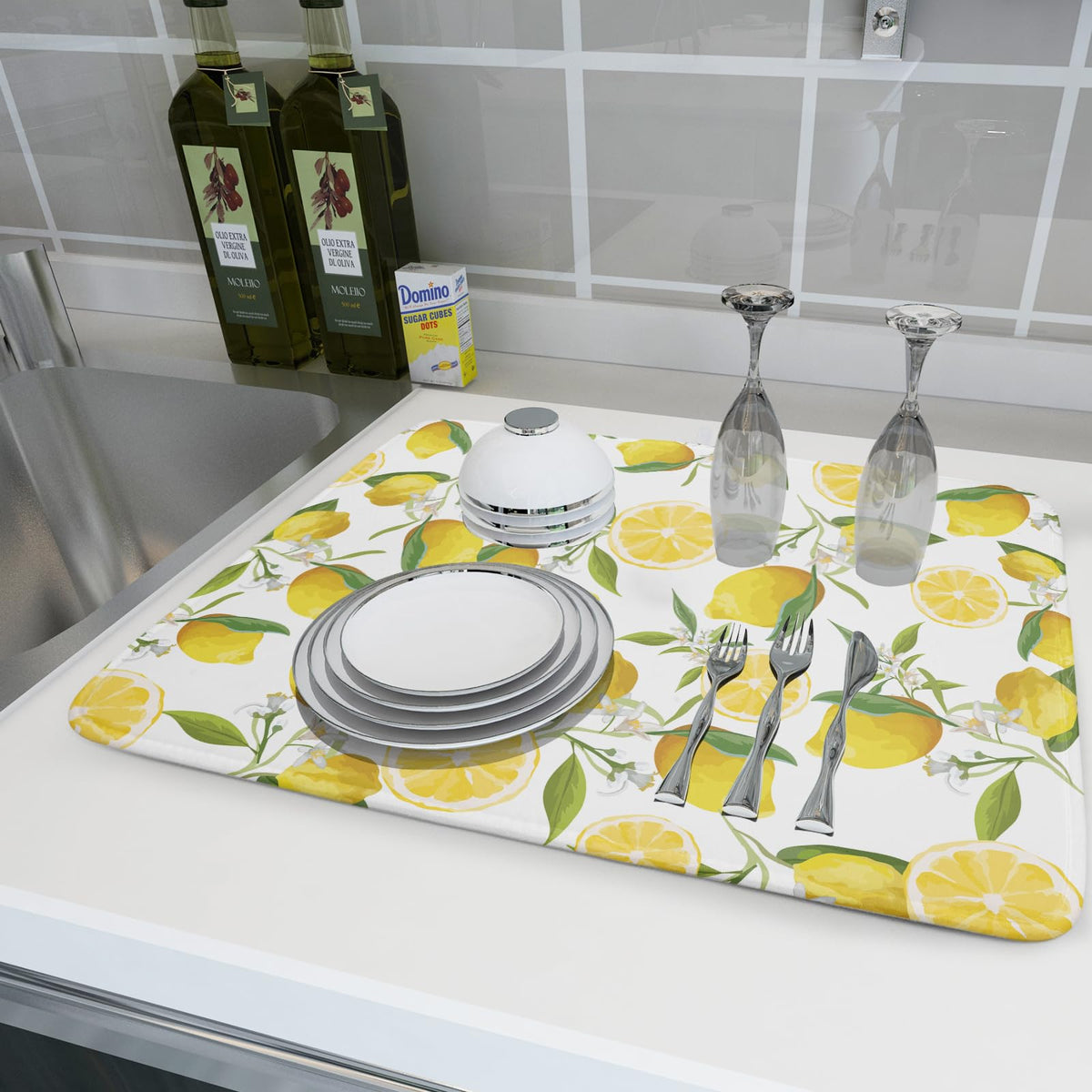 Lvhompro Lemon Dish Drying Mat with hanging loop for quick drying