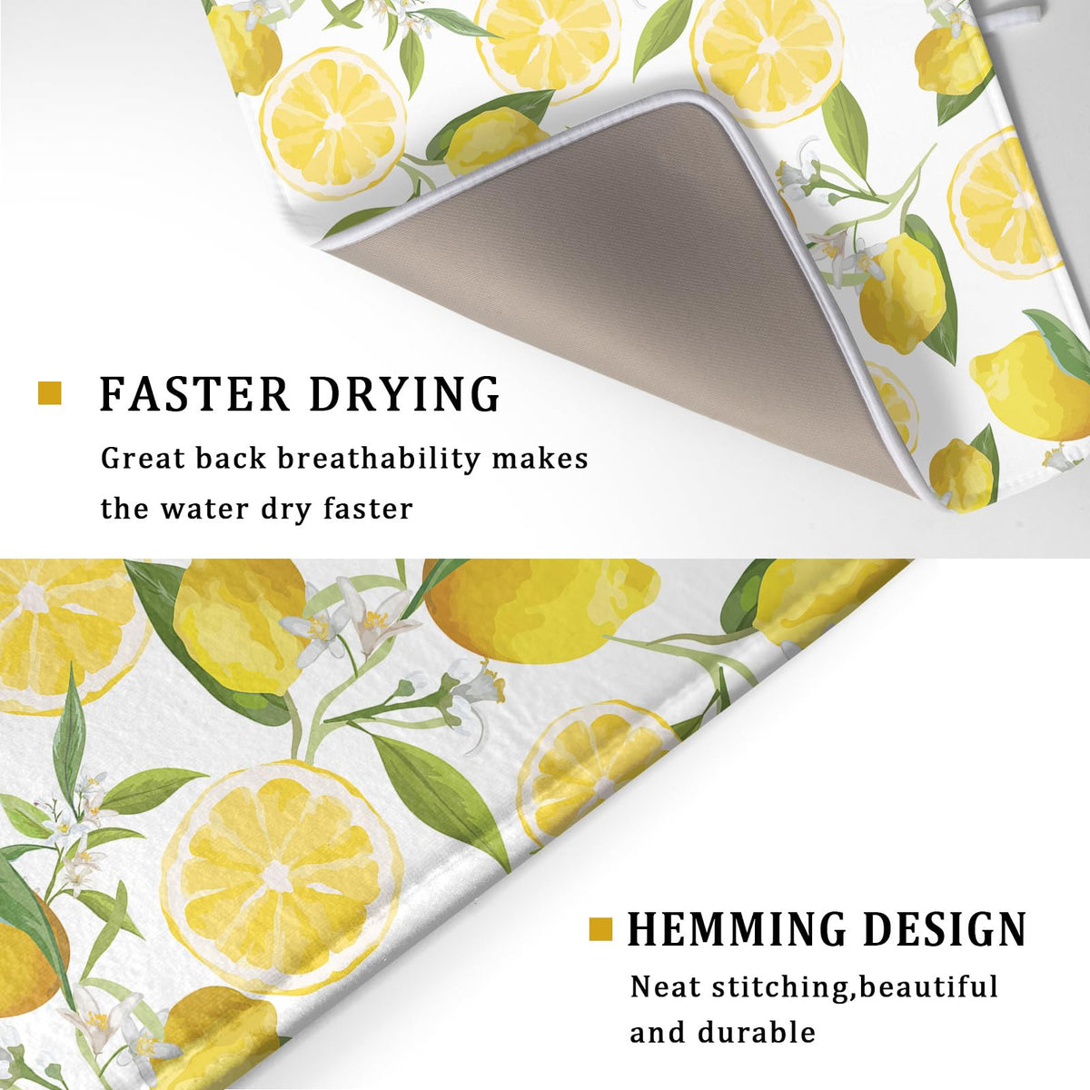 Lvhompro Lemon Dish Drying Mat on counter ready to absorb moisture