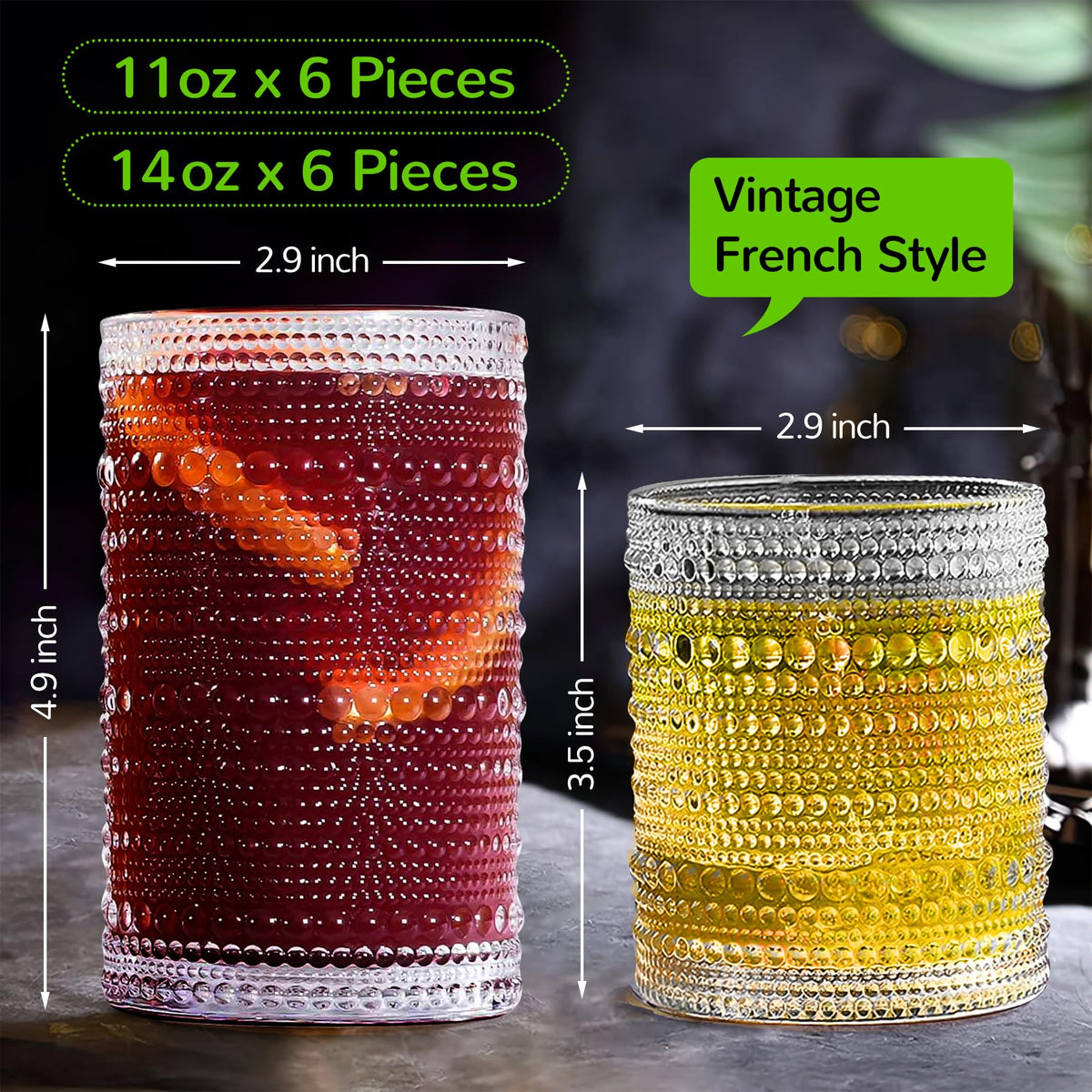 Lvtrupc vintage hobnail 11oz glass ideal for cocktails and small servings