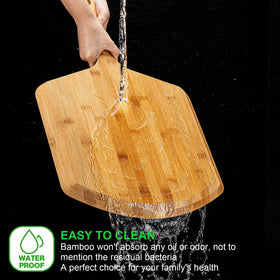 LX LERMX pizza paddle with beveled edge for crust sliding.
