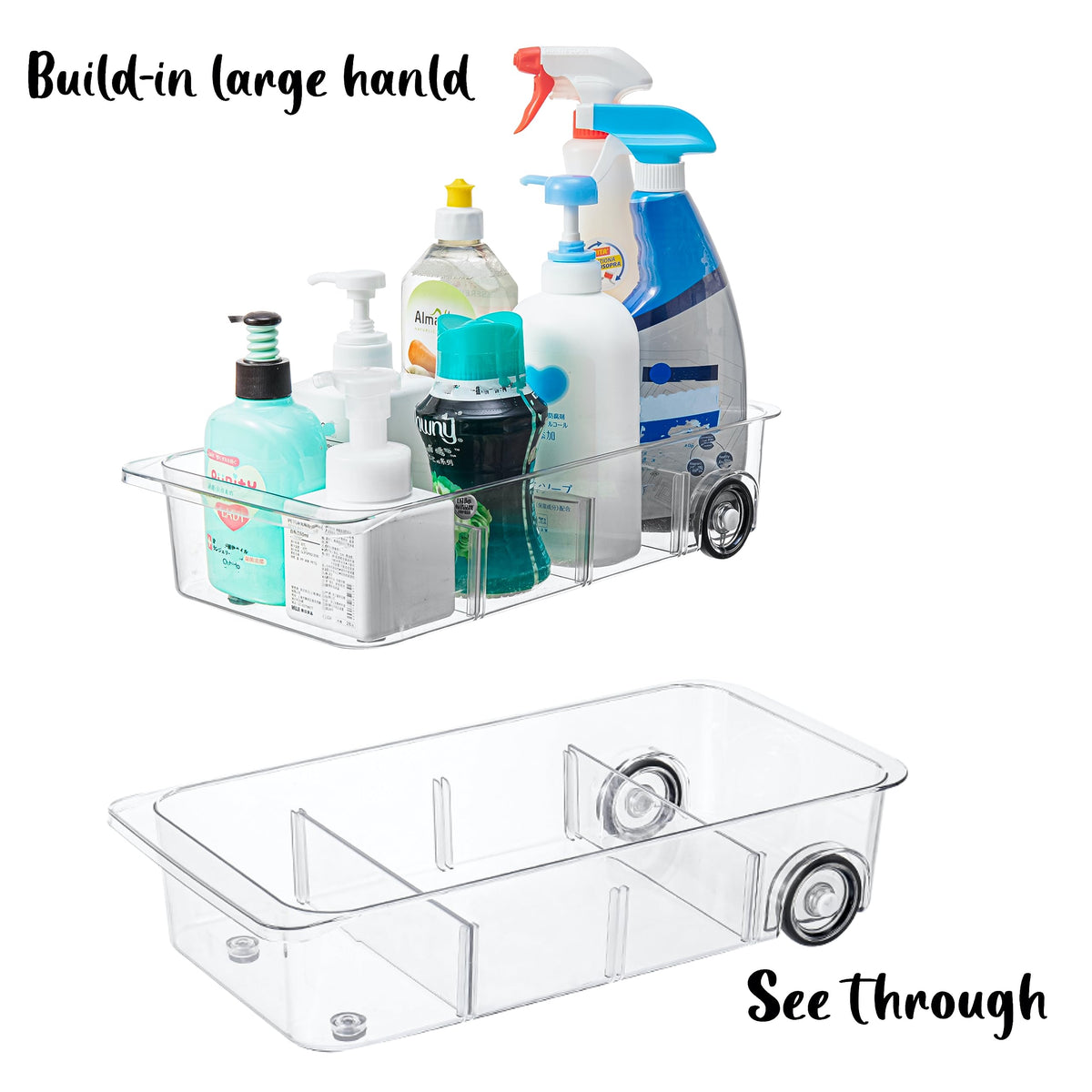 LXLXXL fridge organizer bins clear PET material emphasizing visibility and cleaning ease