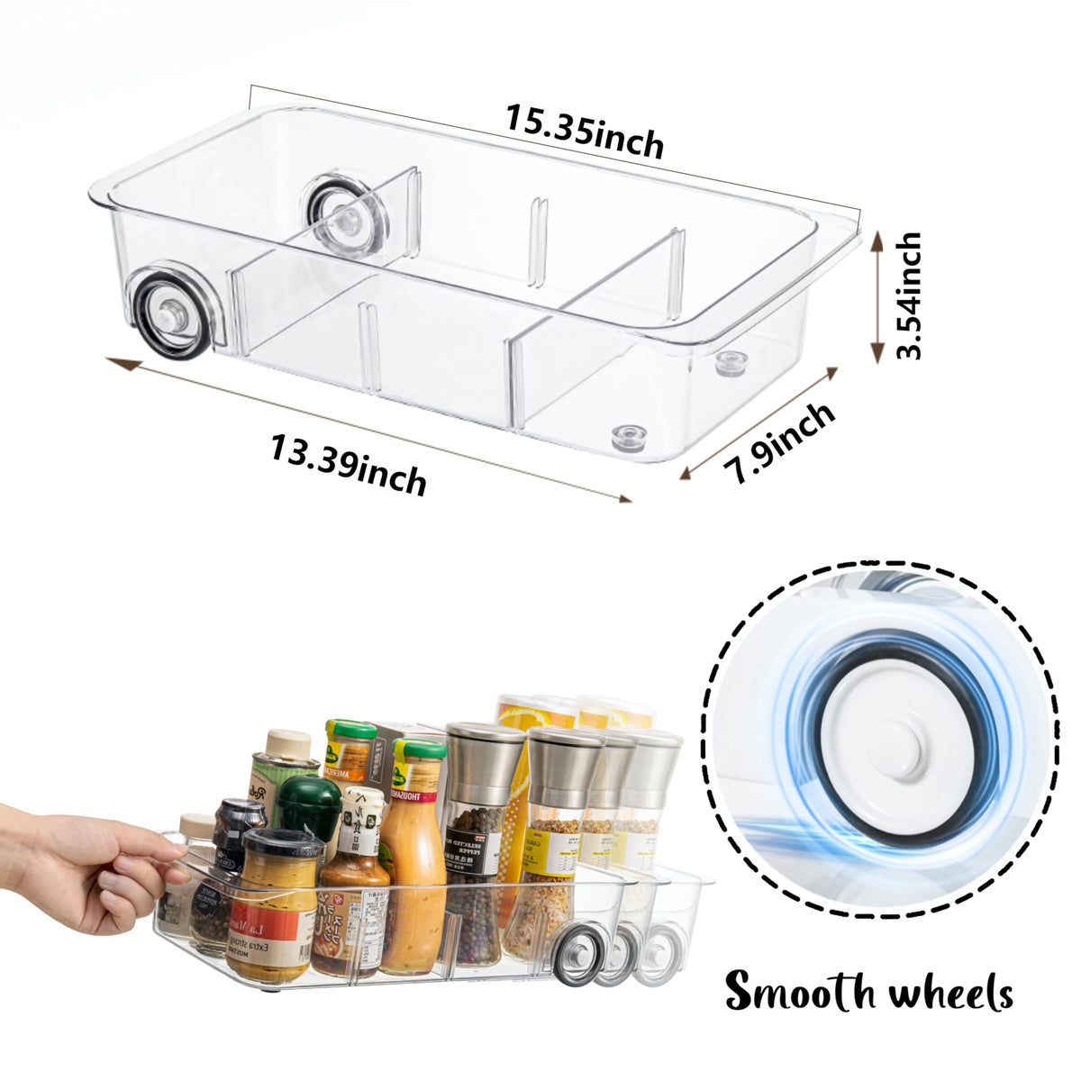 LXLXXL fridge organizer bins with wheels drawer open showing accessible storage