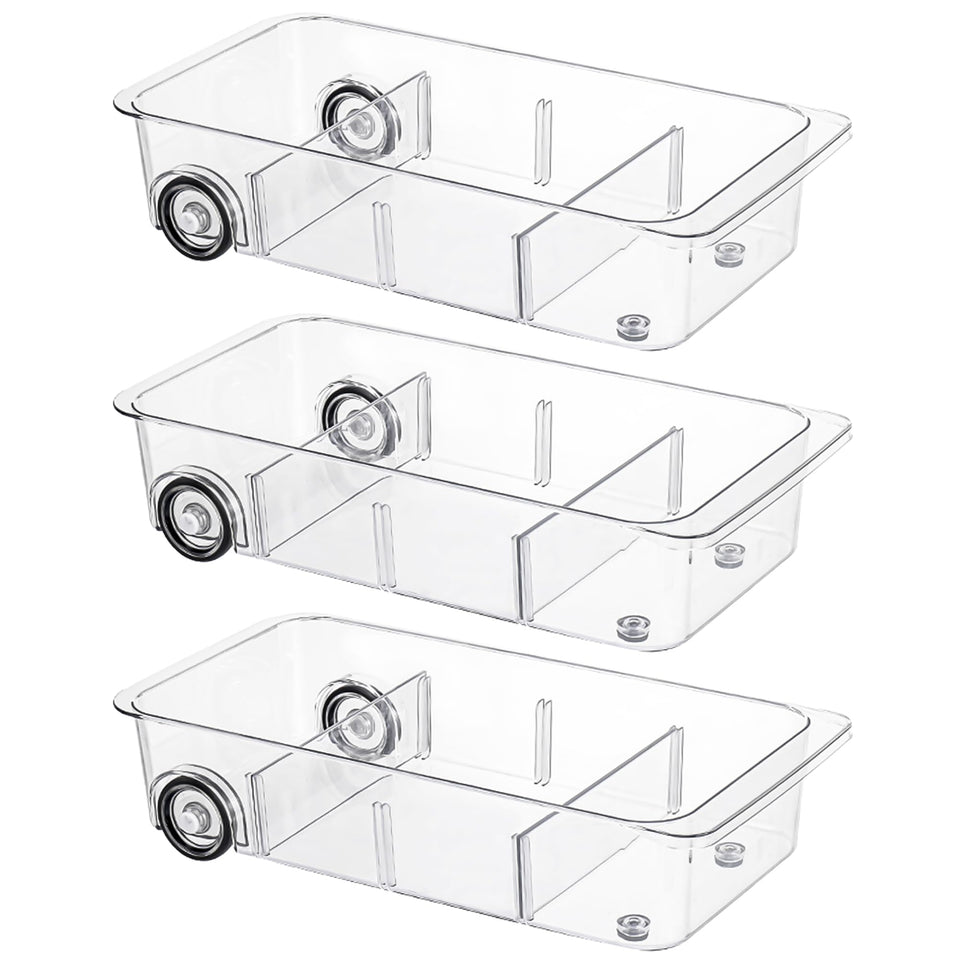 LXLXXL fridge organizer with wheels helps access from deep shelves.