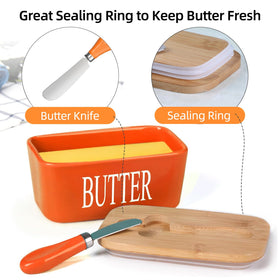 Lxmons bamboo lid sealing ring close-up keeps butter fresh.