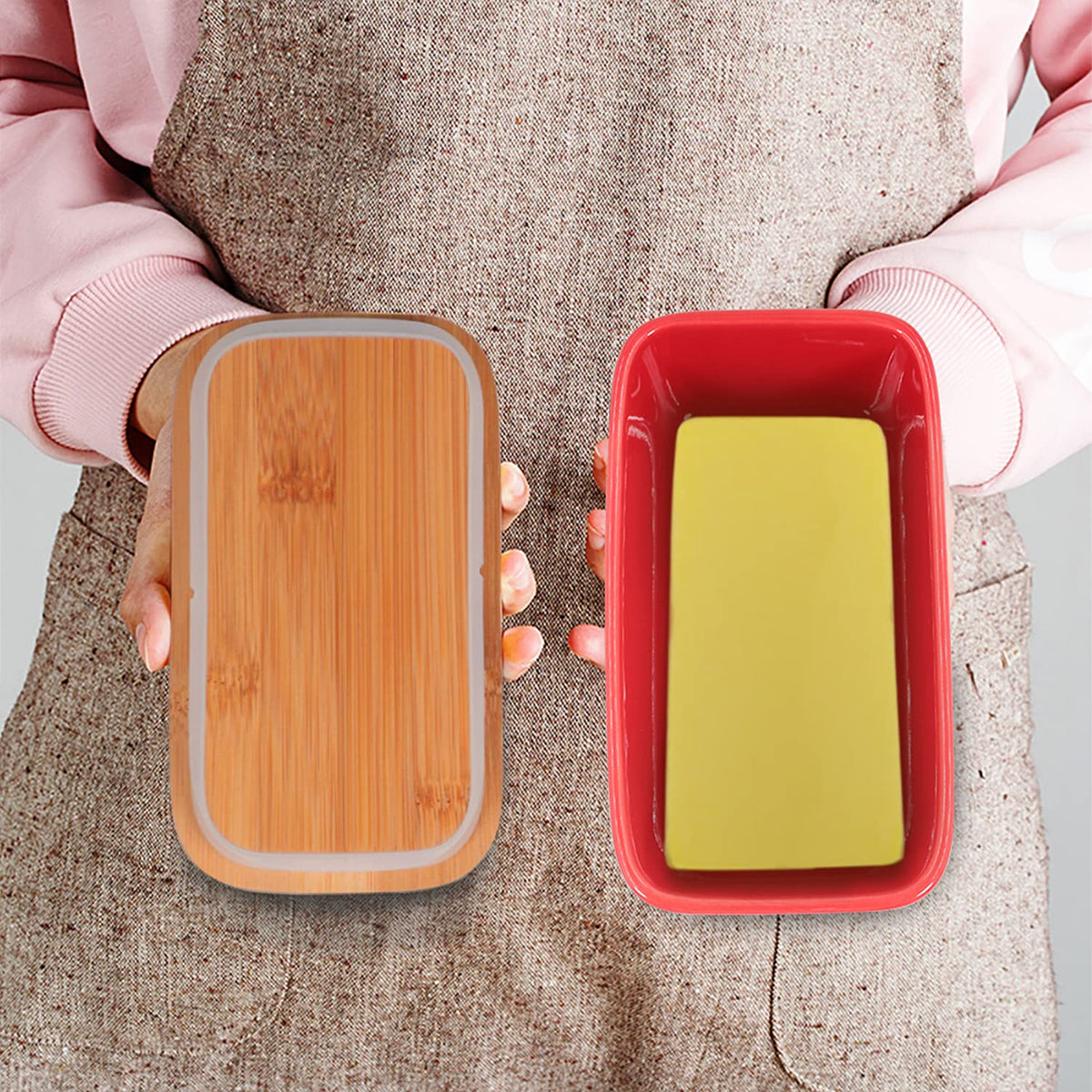 Lxmons butter dish on kitchen counter demonstrating functional storage