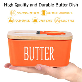 Lxmons butter dish with stainless knife spreader for easy serving.