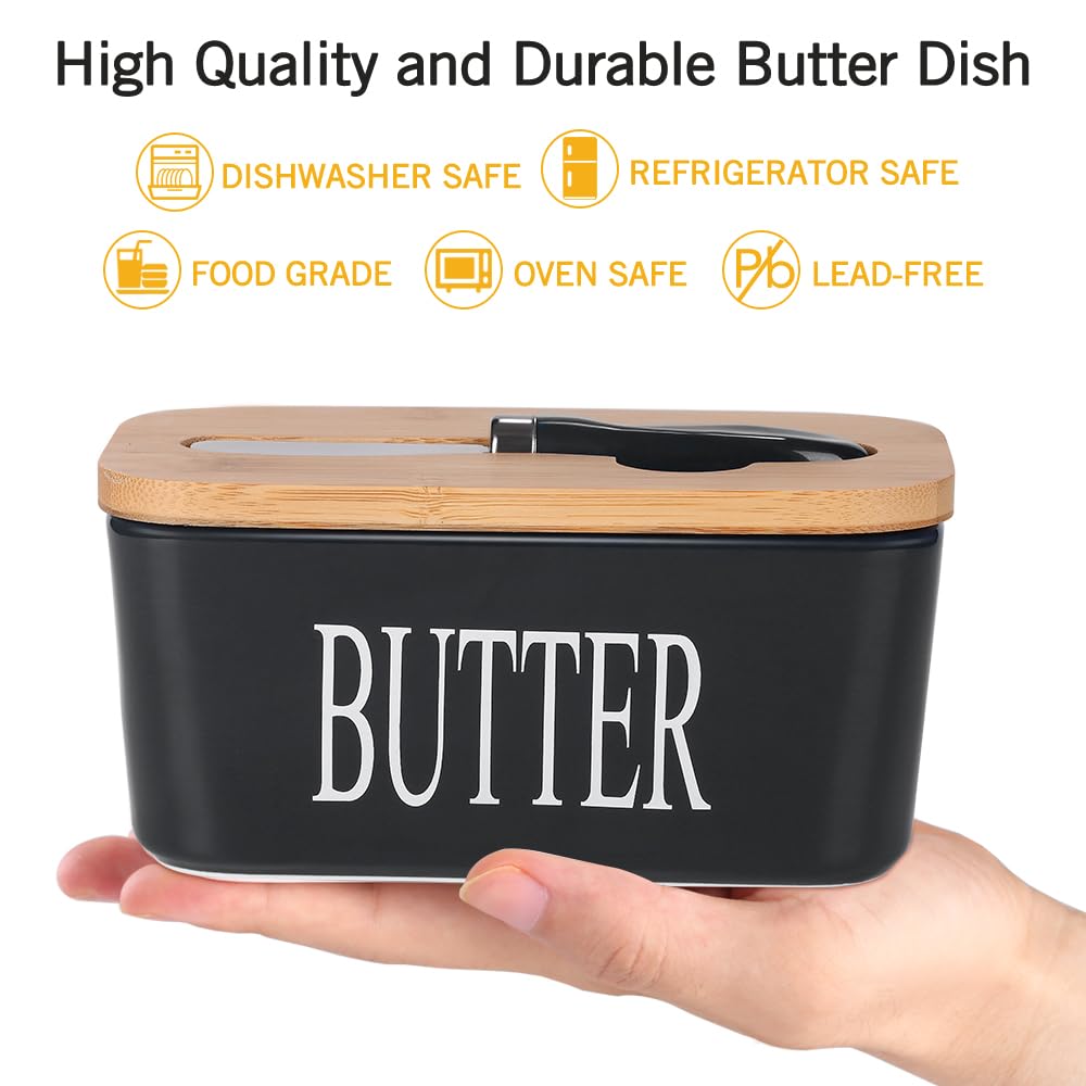 Lxmons butter dish with stainless steel knife spreader for easy, mess-free serving.