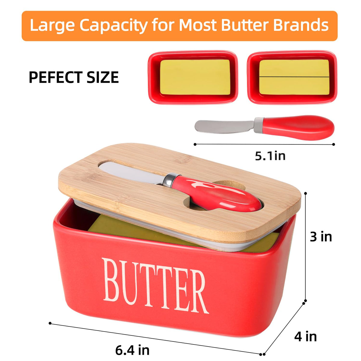 Lxmons gift-ready butter dish in red for farmhouse-style decor