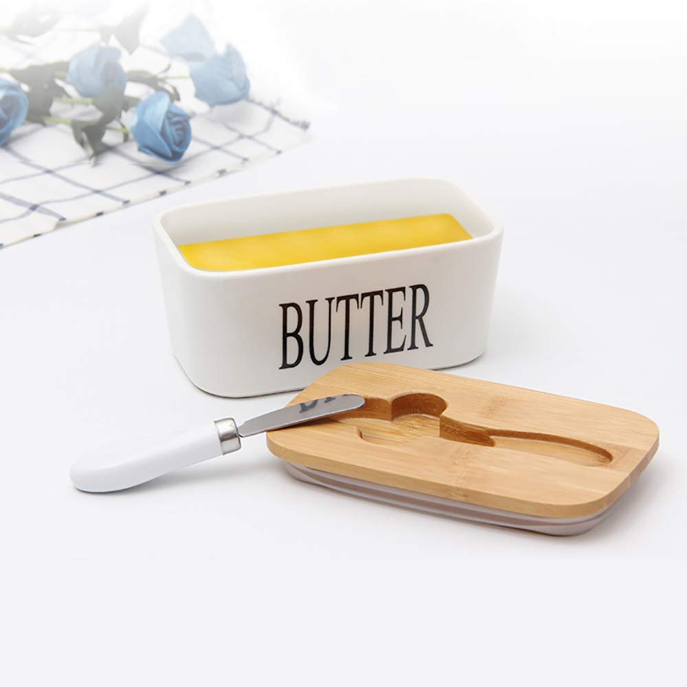 Lxmons white porcelain butter dish is durable and easy to clean.