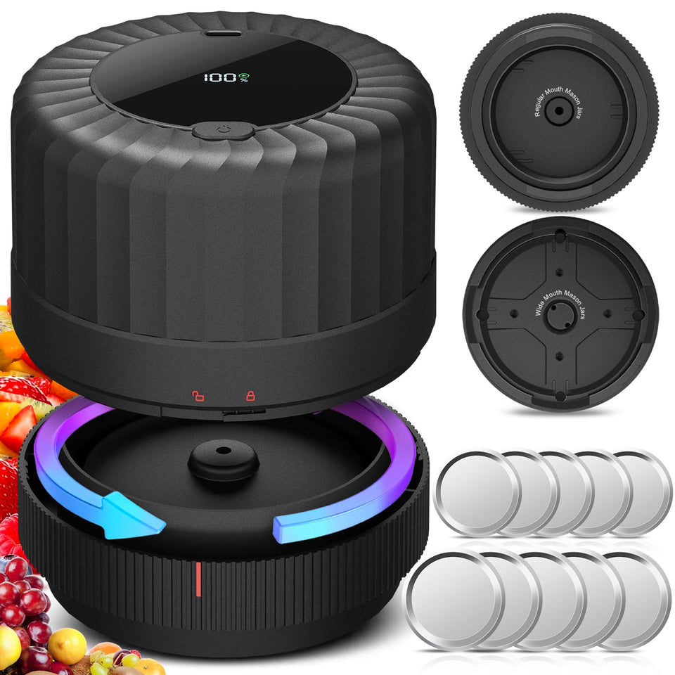 LXT mason jar vacuum sealer kit front view, compact kitchen device for easy sealing.