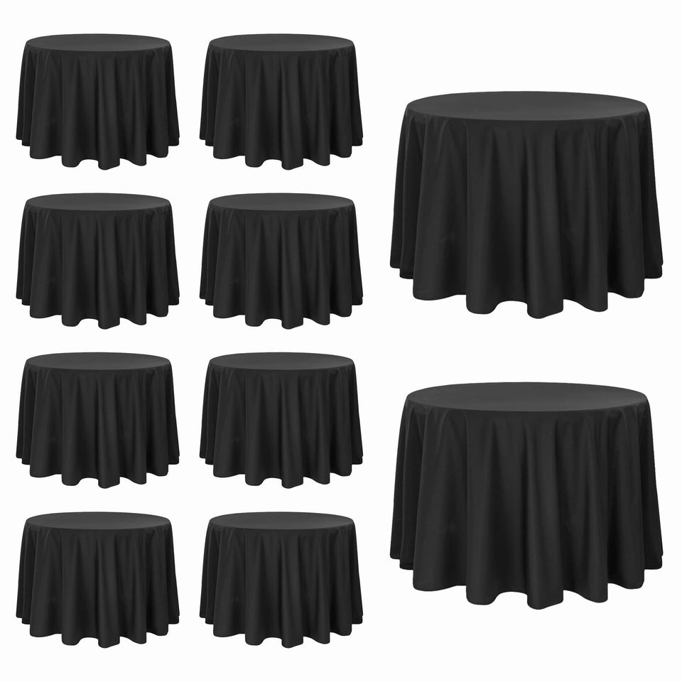 Lxztayuk 10-pack black round tablecloth for 120-inch rounds with durable coverage.