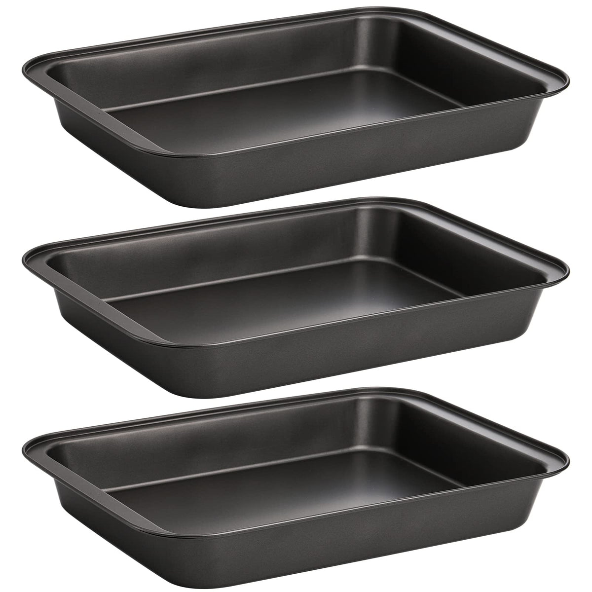 Lyellfe 3-pack rectangle baking pan with non-stick coating for easy food release.