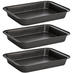 Lyellfe 3-pack rectangle baking pan with non-stick coating for easy food release.