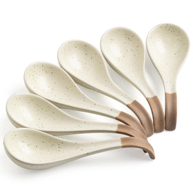 LYEOBOH 6-piece ceramic soup spoons ideal for ramen and congee at home.
