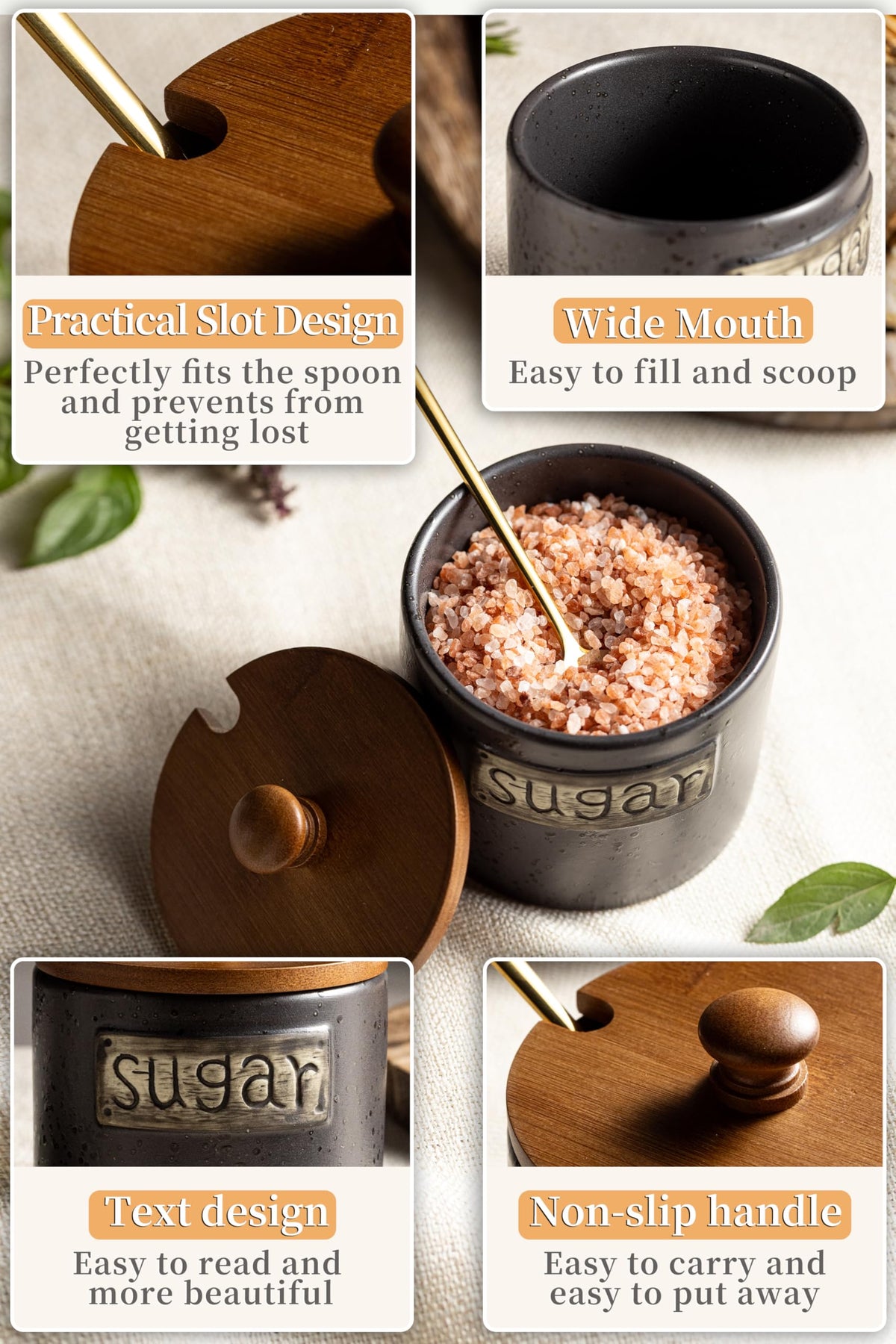 LYEOBOH 15-ounce sugar storage fits spices or sweeteners on countertops