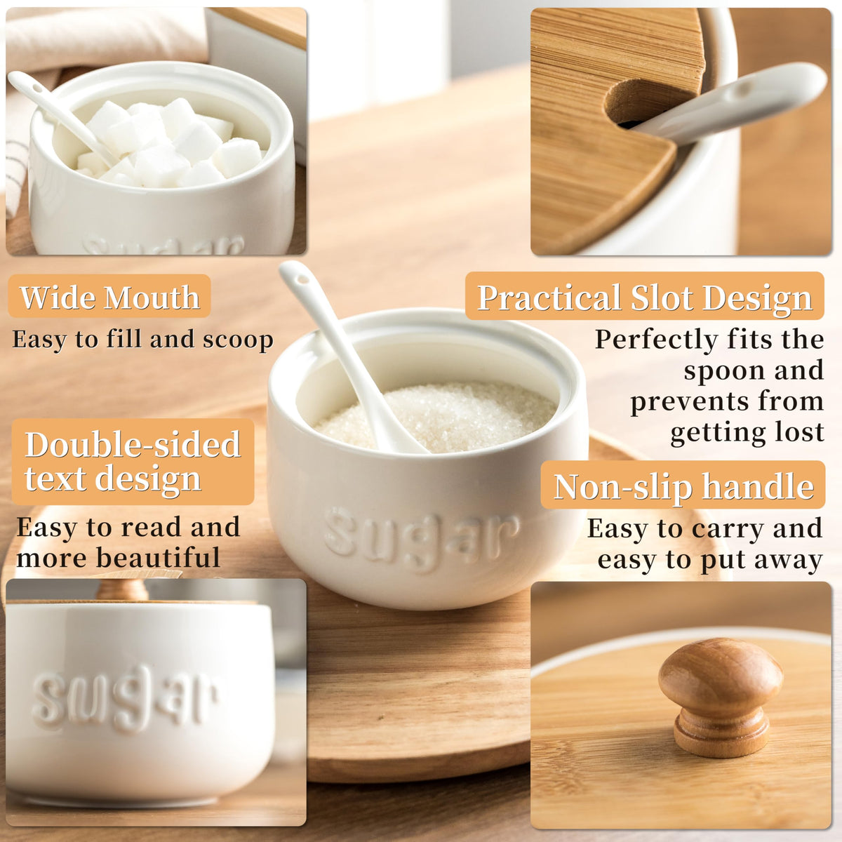 LYEOBOH farmhouse ivory sugar bowl complements rustic kitchen decor.