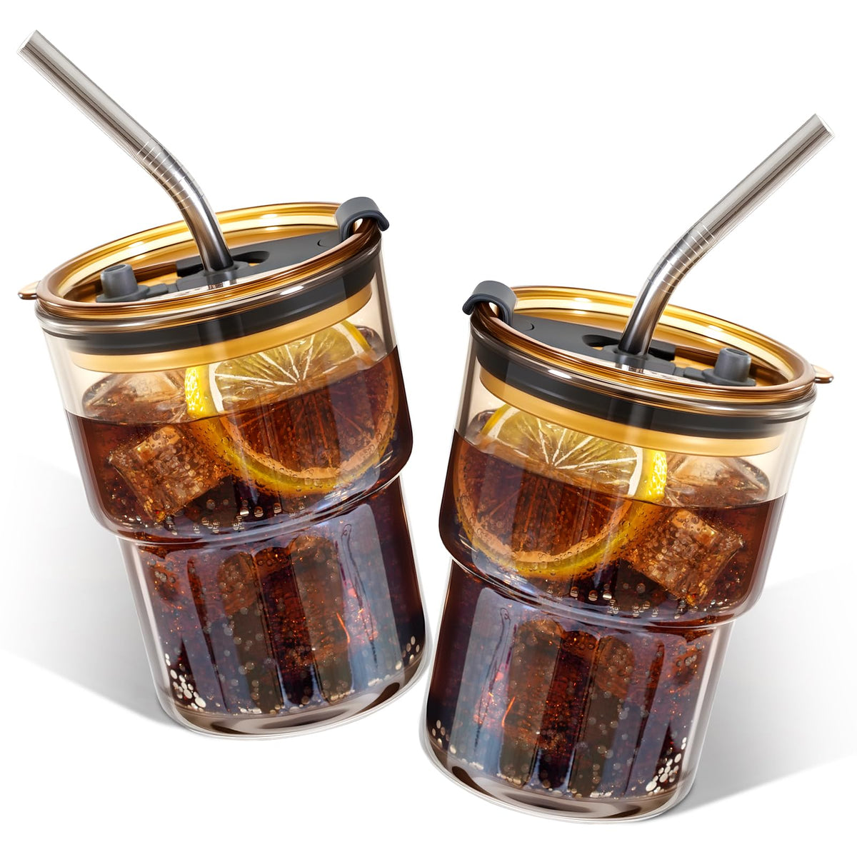 Lyghei glass tumbler with lid and straw shows crystal clarity for colorful drinks.