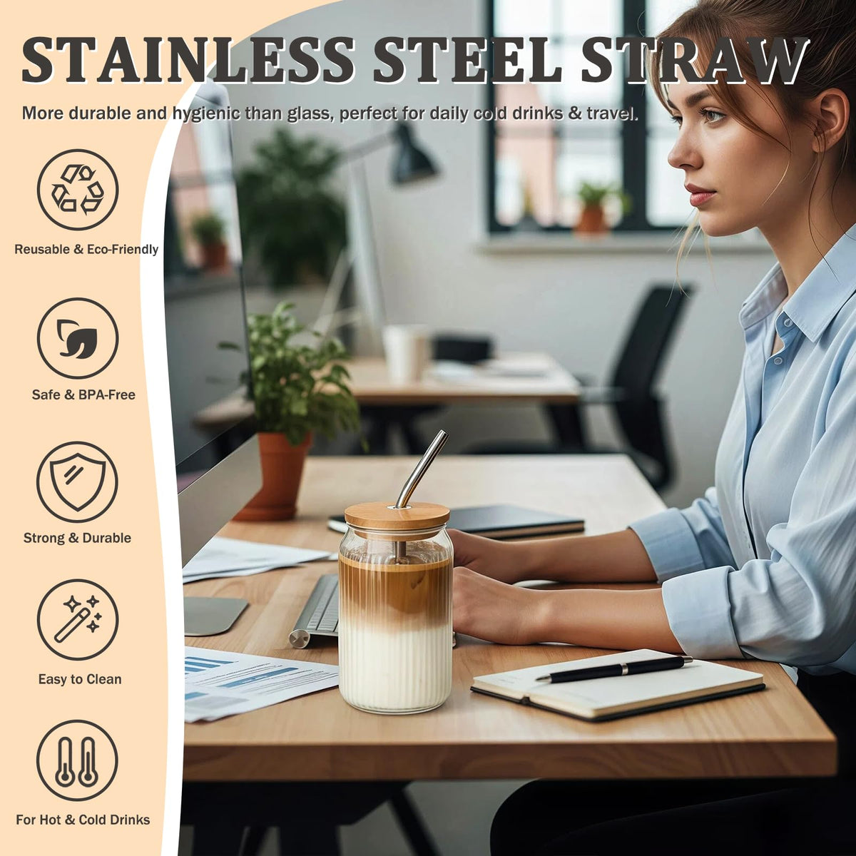 Lyghei stainless steel straw, durable and reusable for everyday sipping.