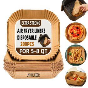 LYHOLKEER air fryer liners 200-piece pack shown for quick cleanup