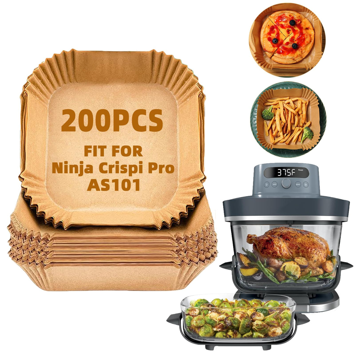 LYHOLKEER air fryer liners 200-pack for mess-free cooking with Ninja Crispi Pro