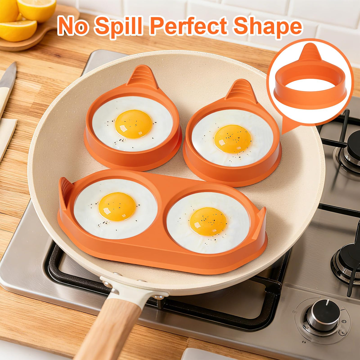LYNG single-cup egg rings 4-pack enable compact batch cooking for quick breakfasts.