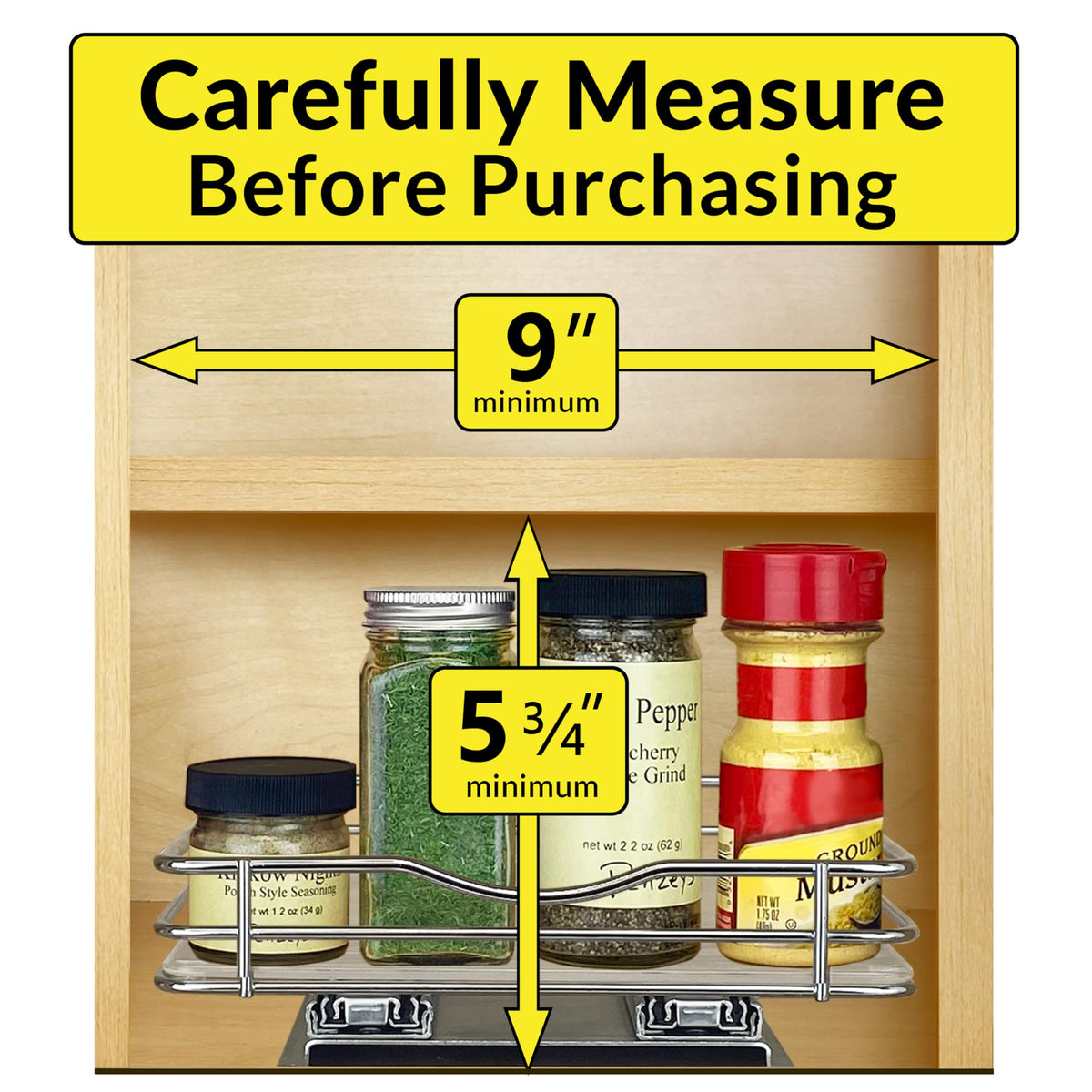 Durable chrome finish on metal wire of spice rack.