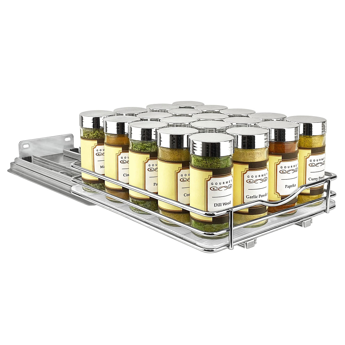 Organized kitchen with spices within easy reach.