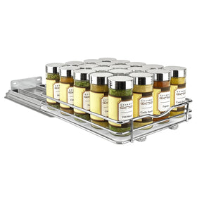 Organized kitchen with spices within easy reach.