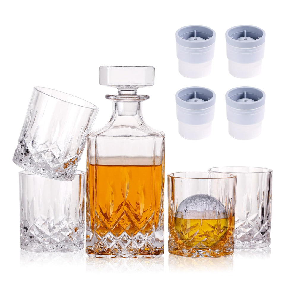 LYRION crystal whiskey decanter set pour spout and elegant glasses for refined tasting