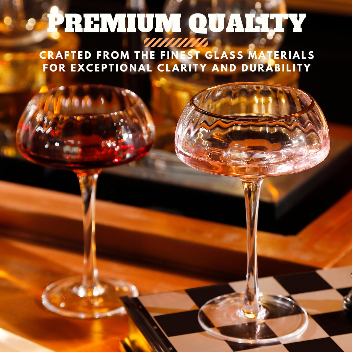 Lysenn hand-blown coupe glass offers a crystal-clear, artisanal feel for special occasions