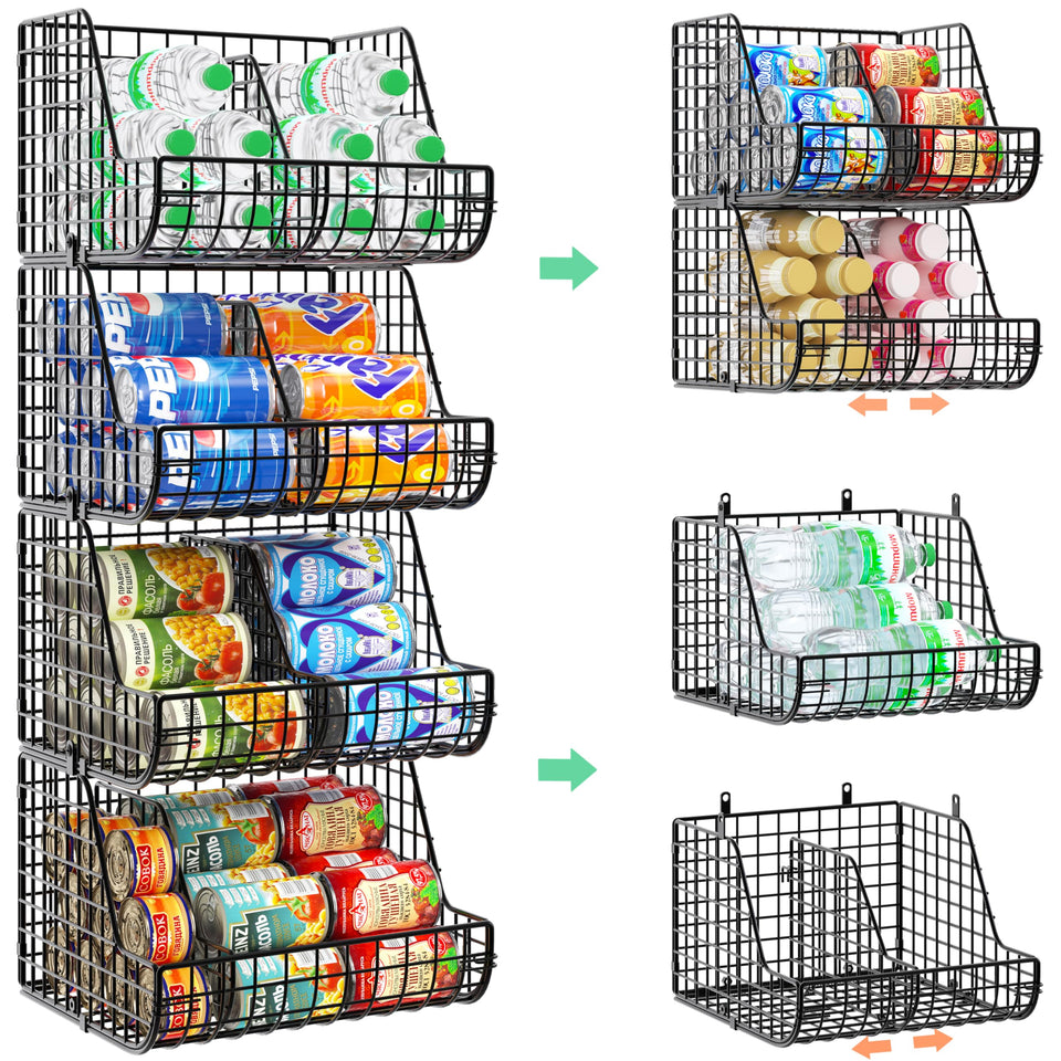 Lyuwanxian stackable can organizer front view showing four-tier accessibility for pantry cans.