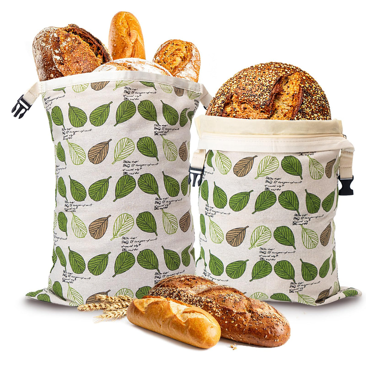 Lyvhoris beeswax bread bag in large 13x17 stores sourdough with a crisp crust.