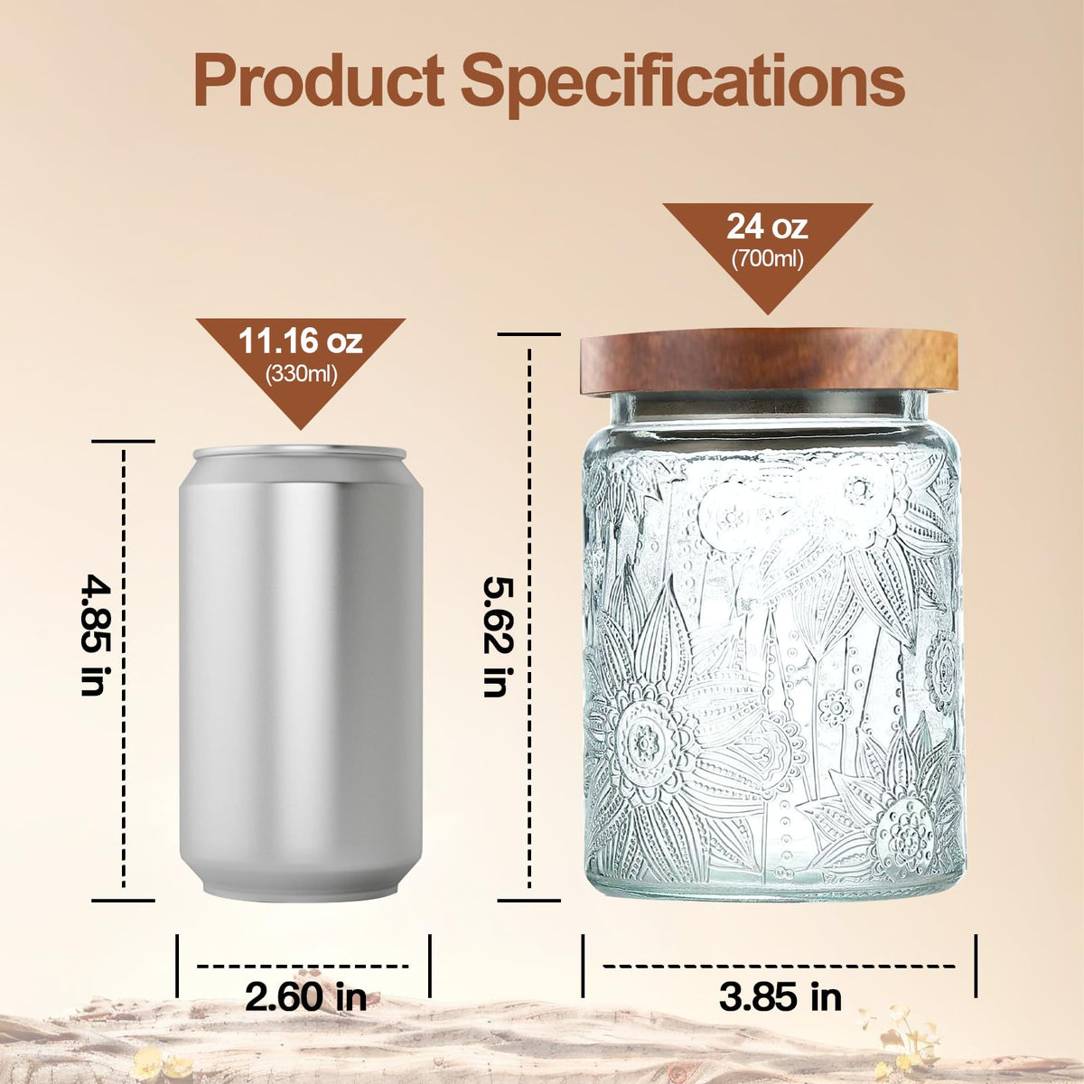 LYXFZQ 24 oz glass canister with airtight bamboo lid preserves coffee beans aroma