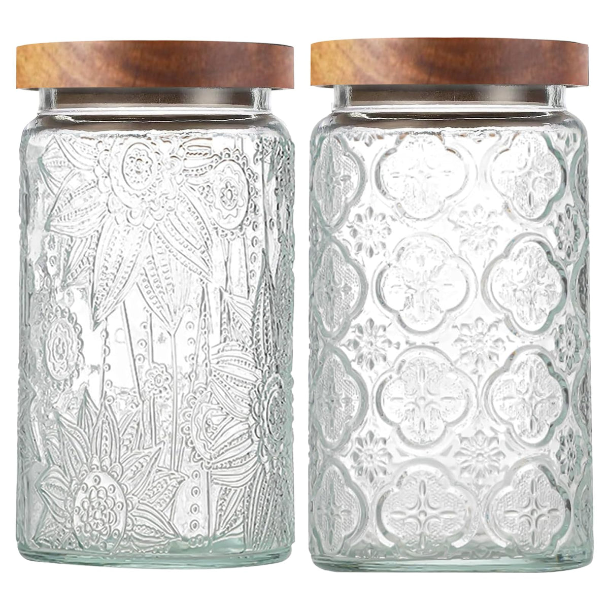 LYXFZQ 34oz vintage glass jar with bamboo lid on display for pantry storage and quick identification.