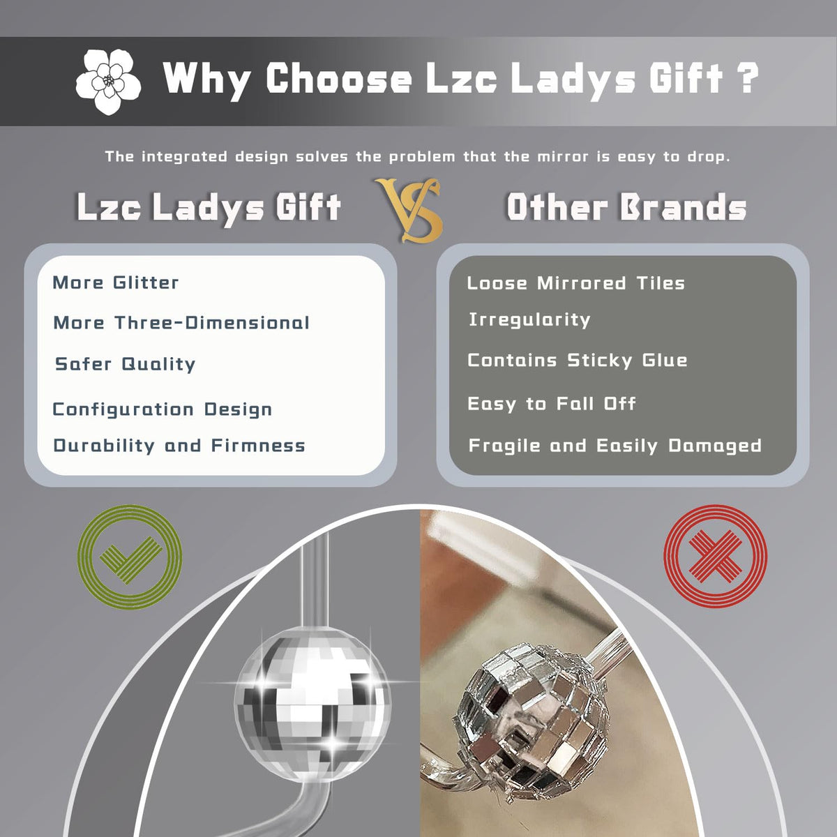 LZC LADYS GIFT reusable disco ball straw with integrated mirror design shows durability for events.