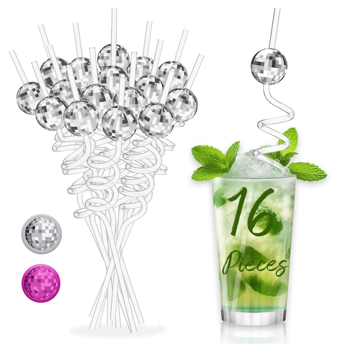 LZC LADYS GIFT disco ball straw close-up adds festive sparkle to cocktails.