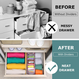 Lzerking dresser drawer organization with bamboo dividers for clothing.