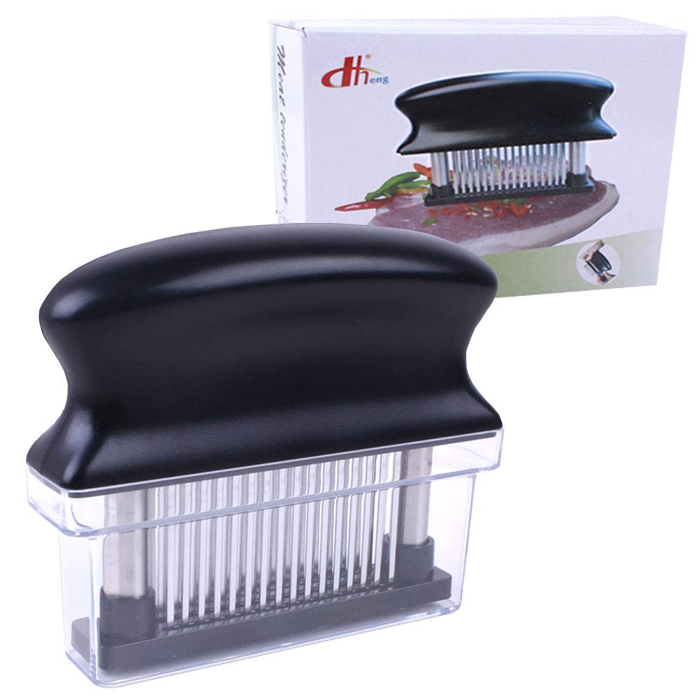 LZONSTK meat tenderizer with 48 needles ready to tenderize and enhance marinades.