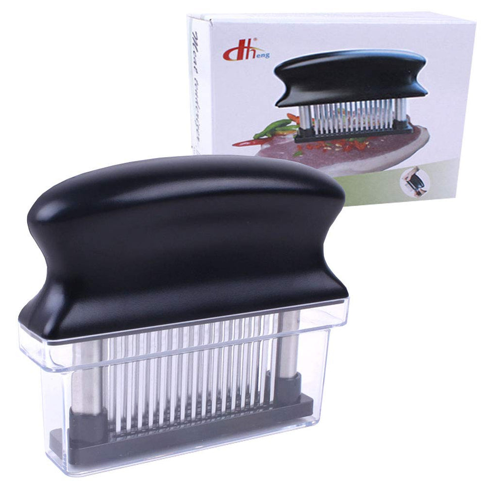 LZONSTK meat tenderizer with 48 needles ready to tenderize and enhance marinades.