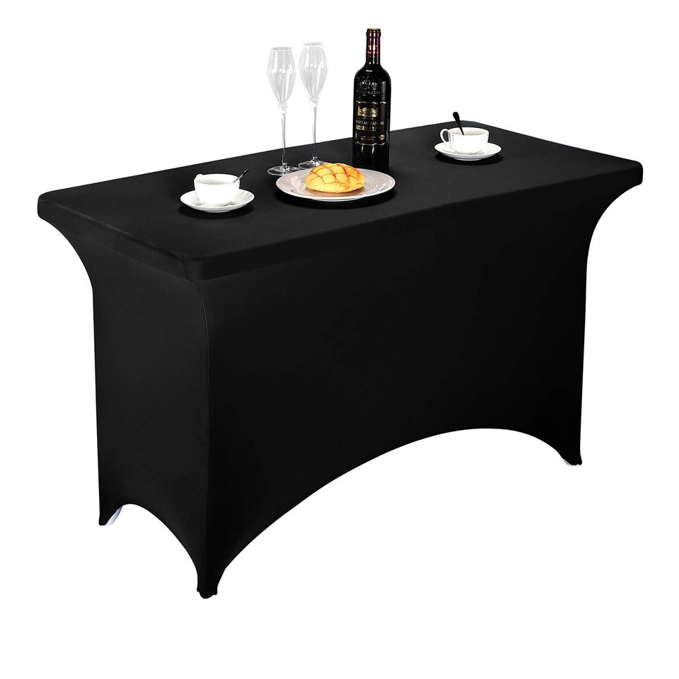 LZY Spandex fitted table cover on a 4ft black table for a sleek, professional look