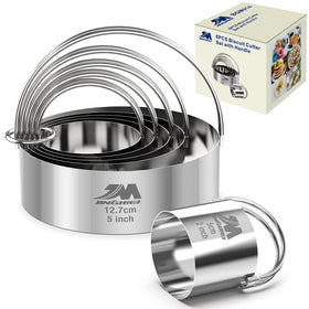 M JINGMEI round biscuit cutters with handle, six sizes for precise cookies.