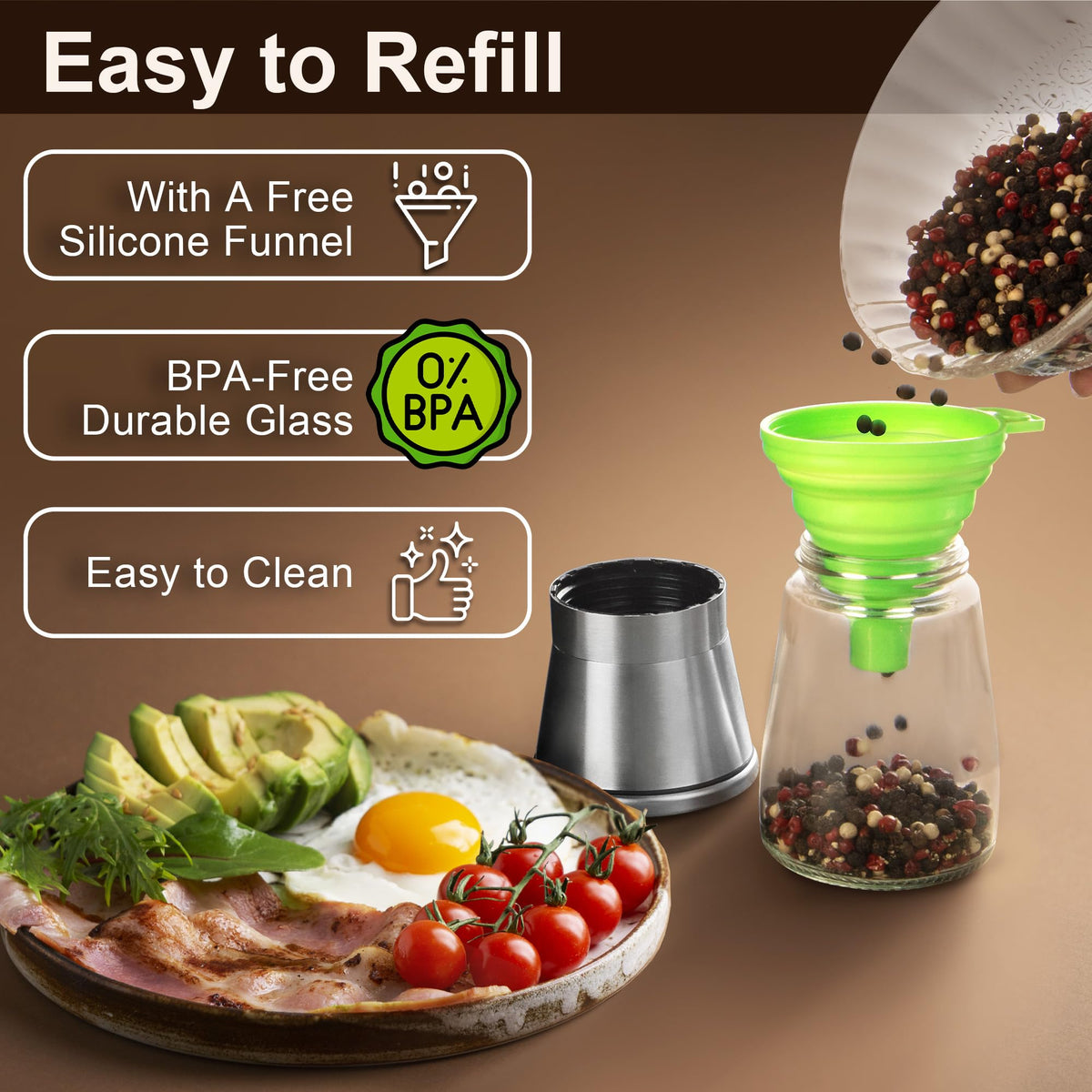 M JINGMEI refillable design suitable for sea salt and black pepper.